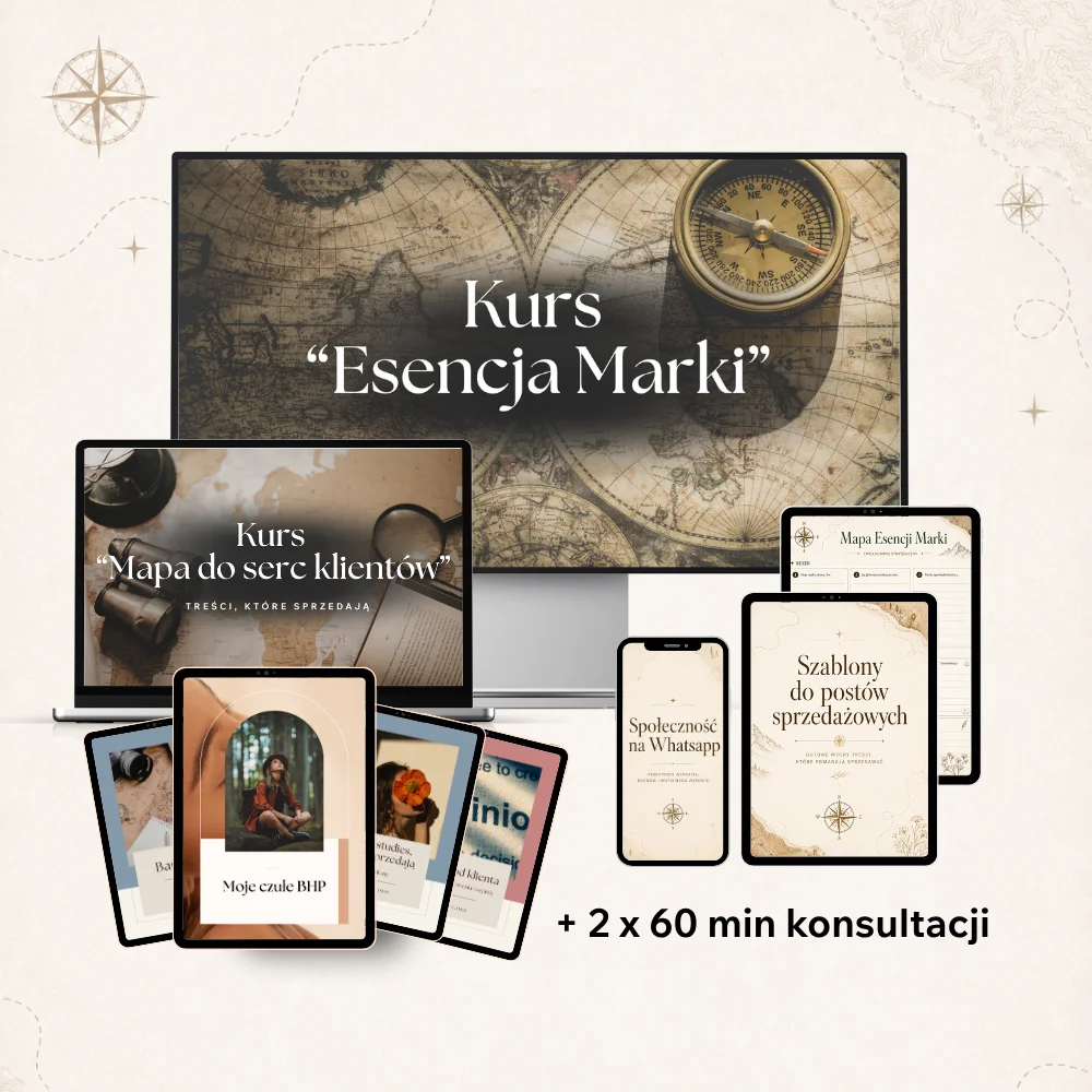 Pakiet Odkrywca VIP Kurs “Esencja marki” + Kurs “Mapa do serc klientów. Treści, które sprzedają” + moja osobista uwaga